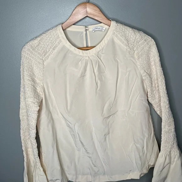 A.L.C. Sidra Silk Bell Sleeve Blouse - Ivory - Picture 5 of 12